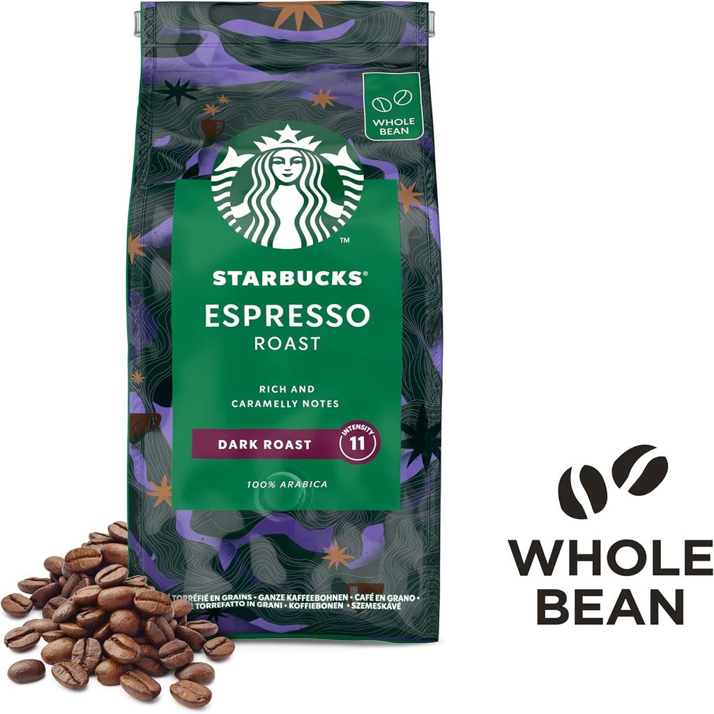 STARBUCKS Espresso Roast, Dark Roast, Whole Coffee Beans 200 g (Pack of 6)