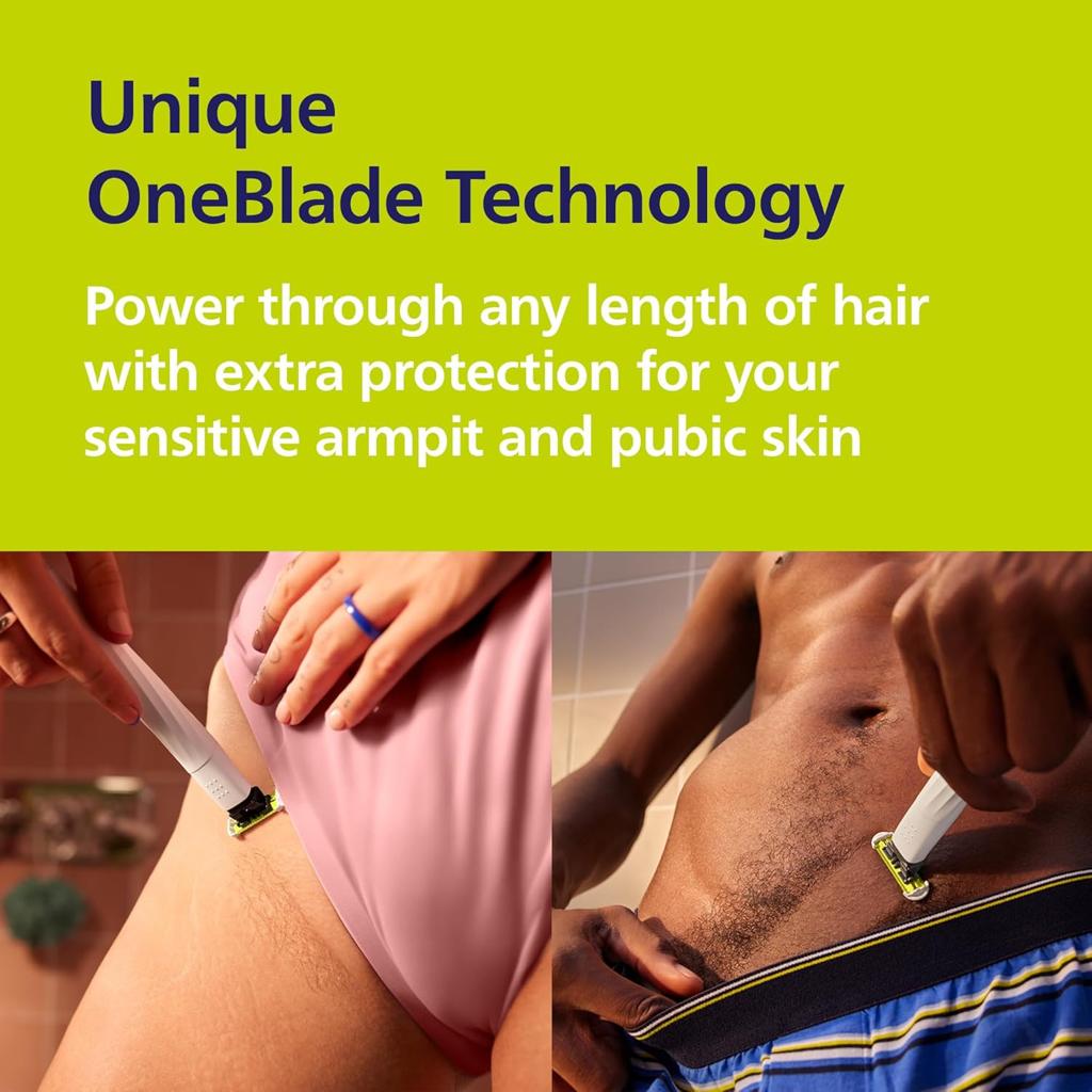 Philips OneBlade Intimate, Designed for Pubic Grooming, Trim and Shave with Extra Skin Protection, Model QP1924/30