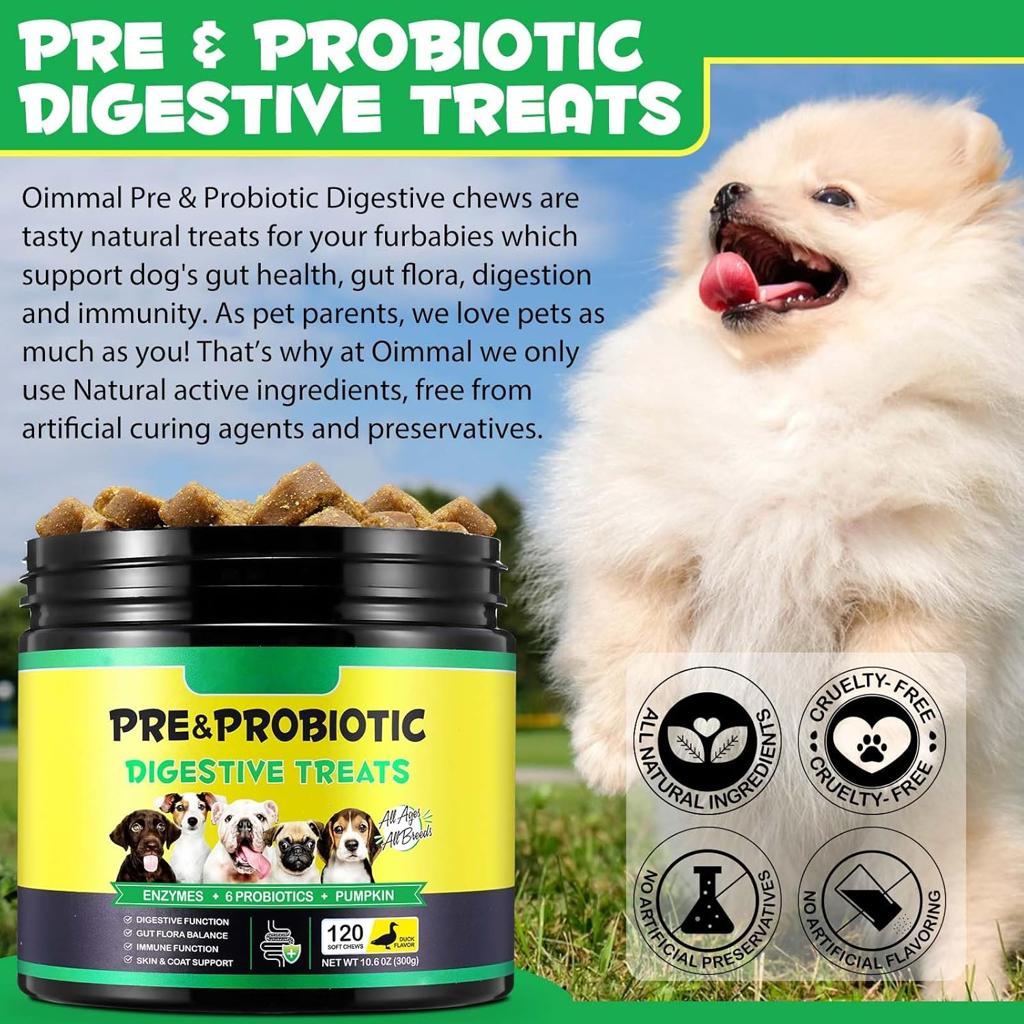Probiotic for Dogs, Support of Dog Digestive Enzymes, Intestinal Health, Yeast Balance, Immune Supplement, Probiotic Treats, Suitable for All Ages and Breeds (120 Pieces)