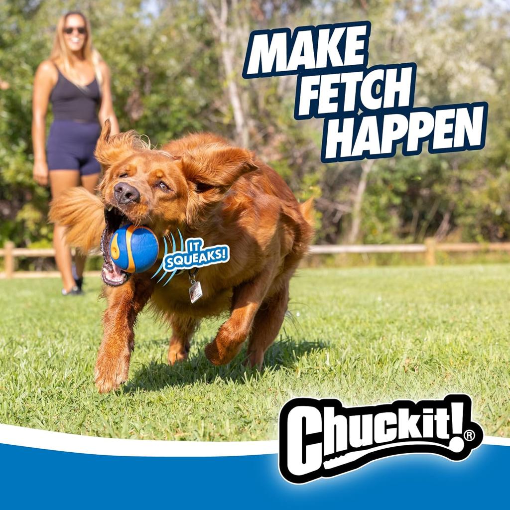 ChuckIt! Ultra Squeaker Ball Dog Toy, Durable High Bounce Floating Rubber Squeaky Dog Ball, Launcher Compatible Toy For Dogs, 1 Pack, X-Large