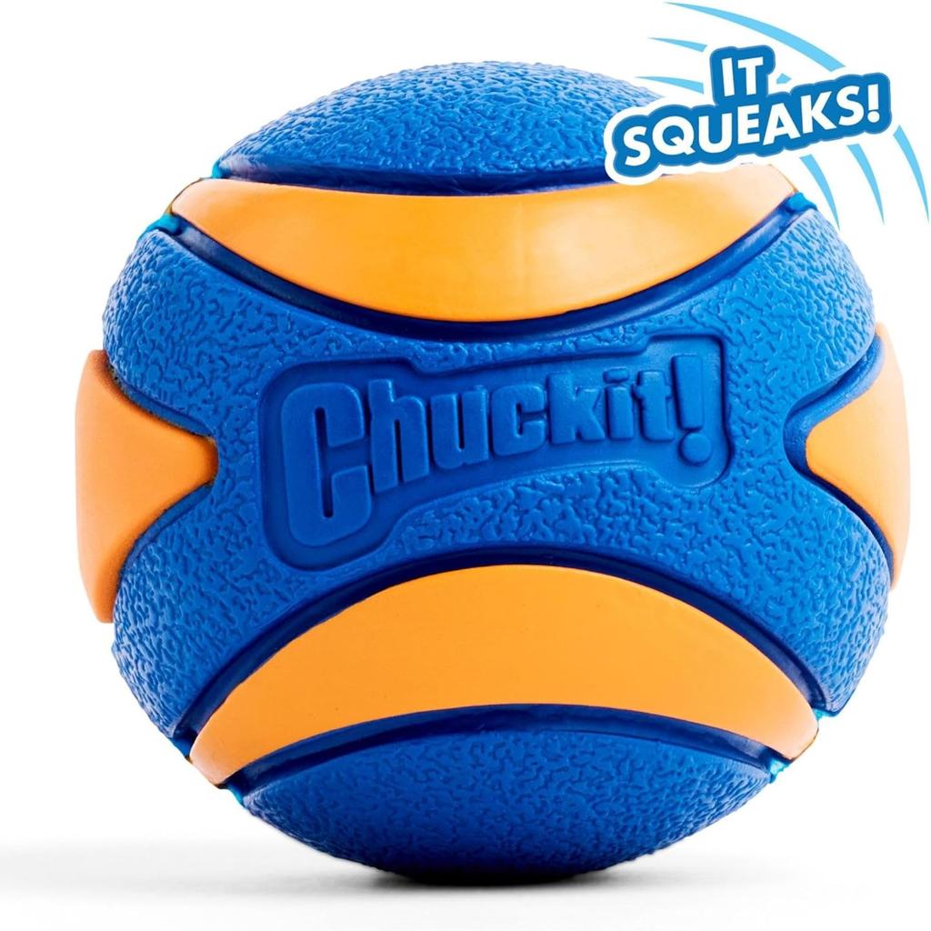 ChuckIt! Ultra Squeaker Ball Dog Toy, Durable High Bounce Floating Rubber Squeaky Dog Ball, Launcher Compatible Toy For Dogs, 1 Pack, X-Large