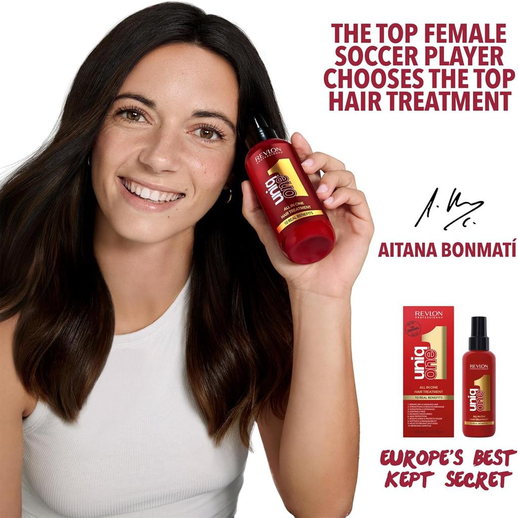 Revlon Professional UniqOne 10 in 1 Hair Mask Spray - Heat Protector for Hair - Rinse-Free Hair Care - Vegan Formula Hair Spray - All Hair Types - 150ml
