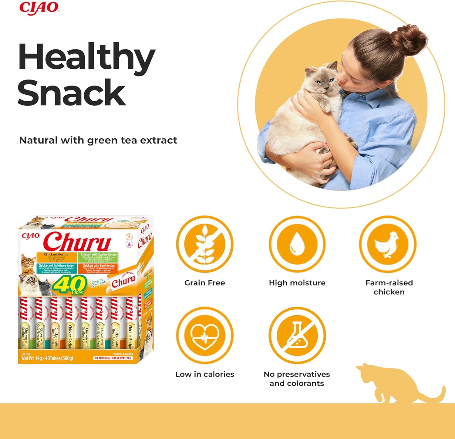 INABA Churu by INABA Cat Treat - Chicken Variety Box - 1 Pack (40 x 14g total) / Soft & Creamy Cat Treat, Delicious & Healthy Snack, Purée Food Topper, Natural, Grain Free