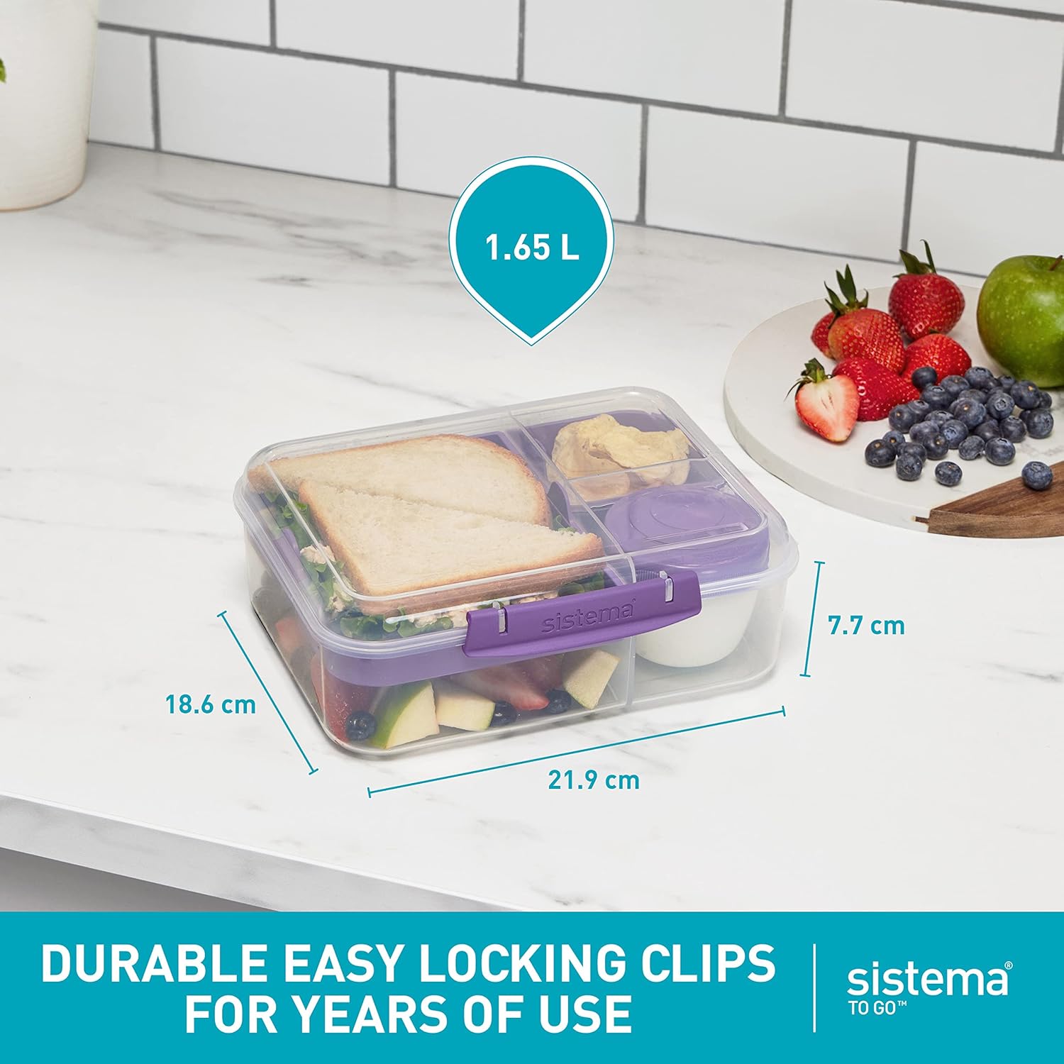 Sistema Bento Box TO GO | Lunch Box with Yoghurt/Fruit Jar | 1.65 Litre | BPA Free | Aqua Green