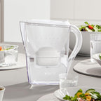 BRITA Marella Water Filter Jug White (2.4L) Starter Pack incl. 3x MAXTRA PRO All-in-1 cartridge - fridge-fitting jug with digital LTI and Flip-Lid - now in sustainable Smart Box packaging