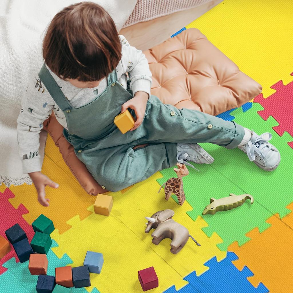 kidoola Foam Baby Play Mat (29x29cm) – Thick & Soft EVA Foam Interlocking Floor Tile Matting for Children – Large Multi Colour, Safe & Comfortable 7mm Thick Play Flooring (9pc)