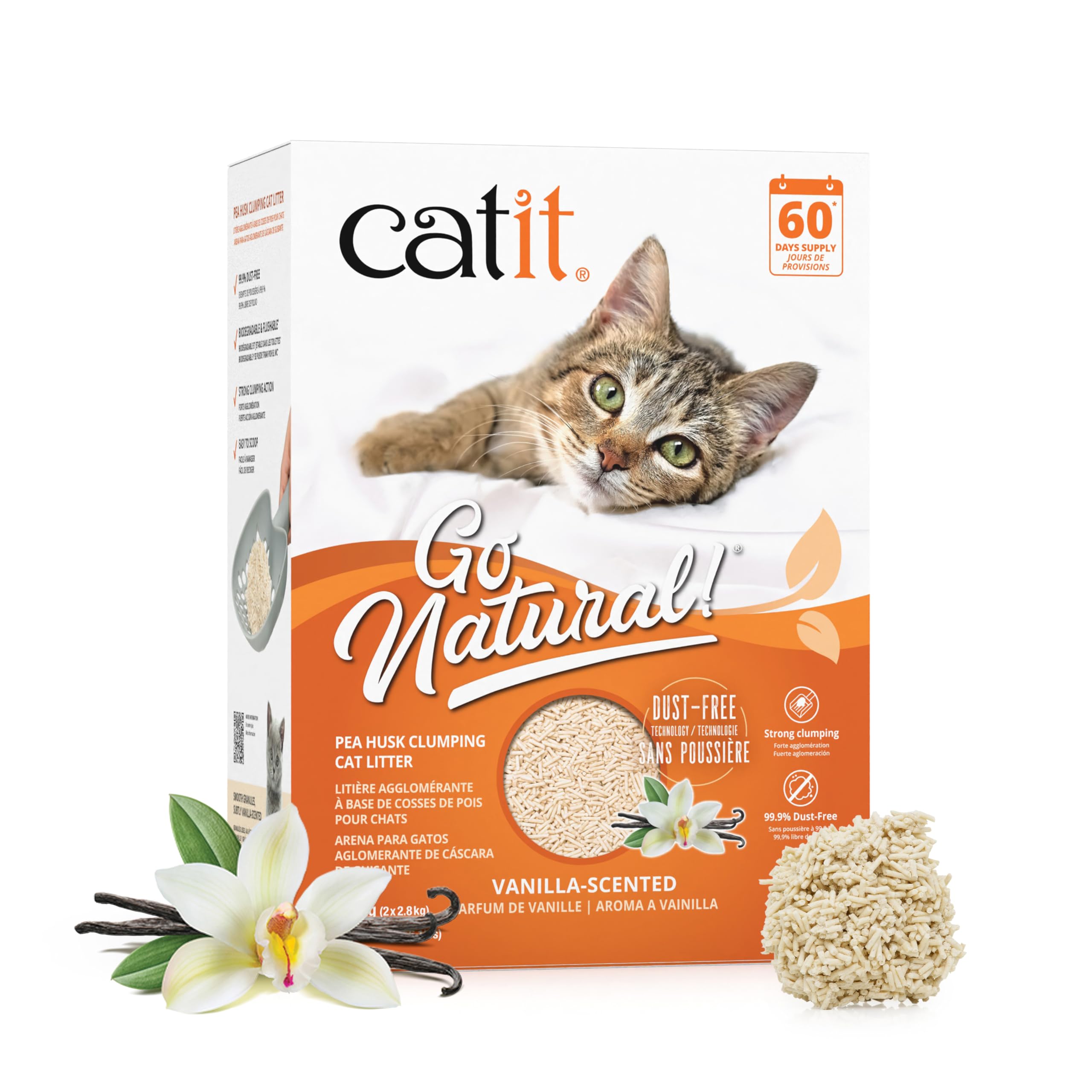 Catit Go Natural Lavender Scented Pea Husk Clumping Cat Litter, Deodorising, 99.9% Dust-Free, Fast Clumping Cat Litter, Plant-Based Litter for Cats & Kittens, 5.6kg (2 x 2.8kg)
