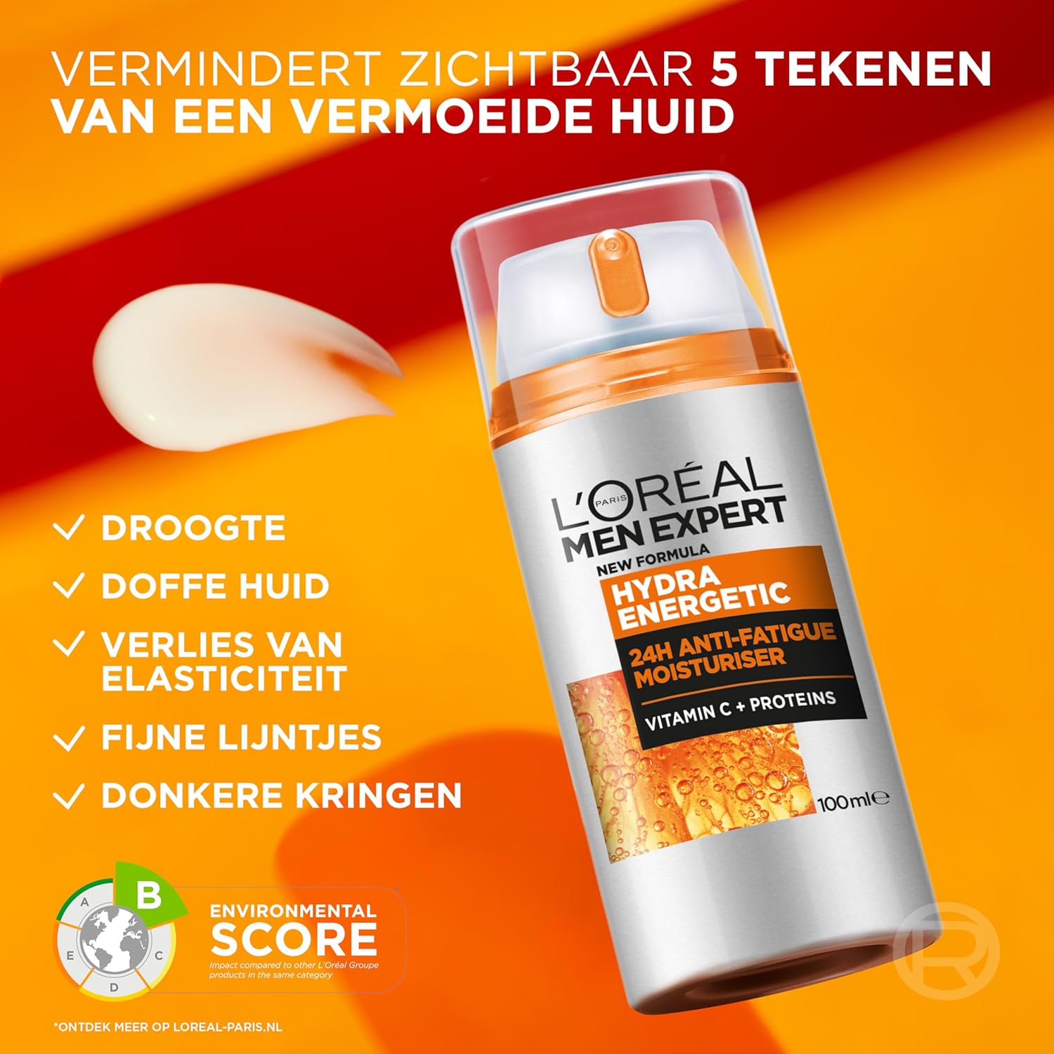 L'Oreal Men Expert Anti-Fatigue Moisturiser, Hydra Energetic Men's Moisturiser With Vitamin C*, Helps Fight Of Appearance of Dark Circles And Intensively Hydrates Skin, [100ml]