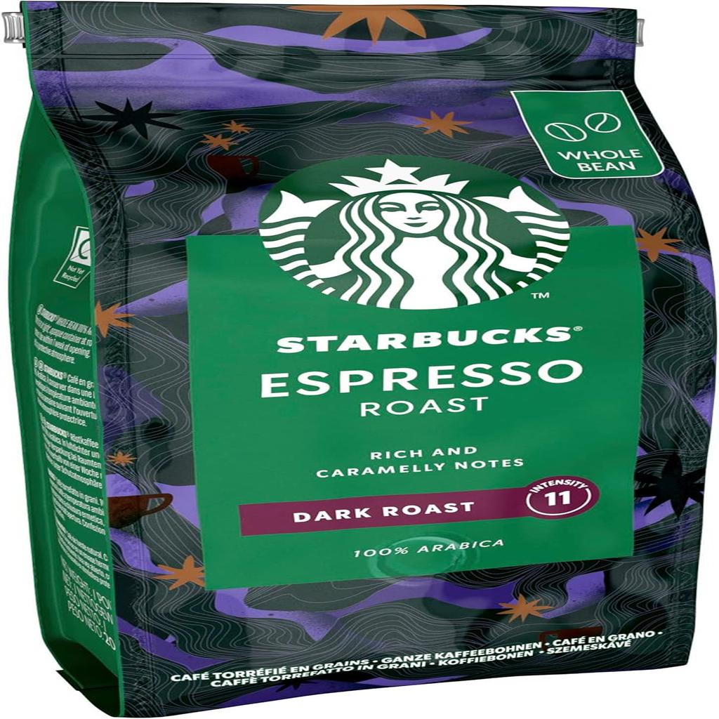STARBUCKS Espresso Roast, Dark Roast, Whole Coffee Beans 200 g (Pack of 6)