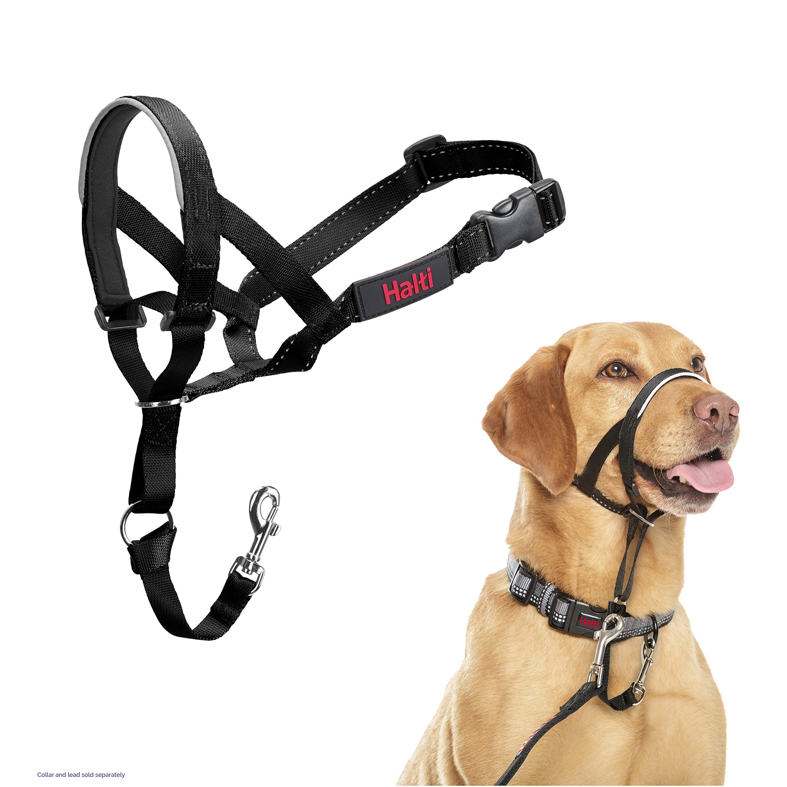 HALTI Headcollar - To Stop Your Dog Pulling on the Leash. Adjustable, Reflective and Lightweight, with Padded Nose Band. Dog Training Anti-Pull Collar for Large Dogs (Size 5, Black)