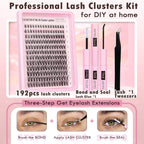 Goddvenus Individual Eyelashes Wispy Lash Clusters Kit D Curl Eyelashes Individual Kit Natural Lash Extension Kit with Russian Cluster Lashes Glue Bond and Seal and Lash Tweezers (D Curl 192pcs)
