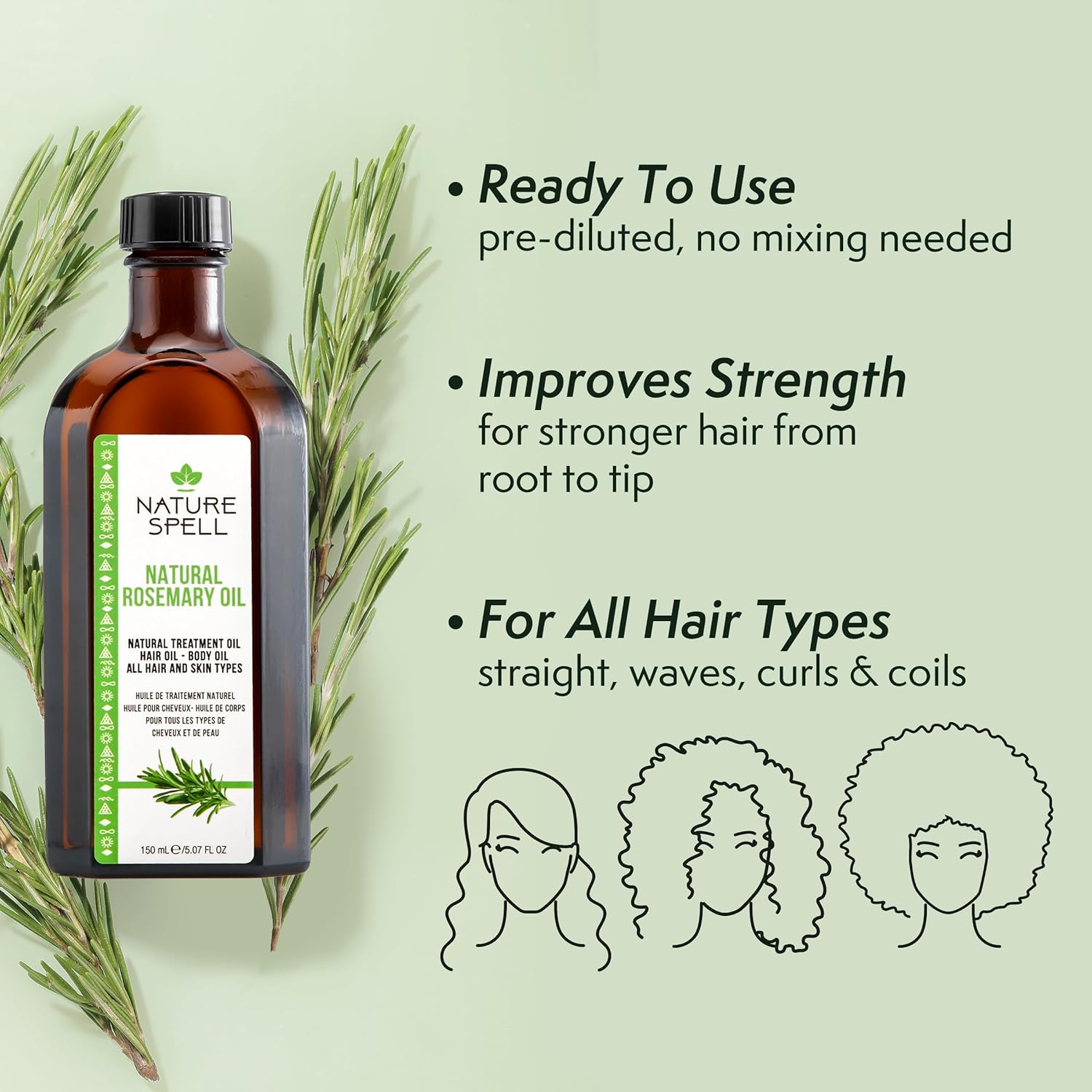 Nature Spell Rosemary Oil for Hair & Skin, Rosemary Oil for Hair Growth, Nourishes Dry, Damaged Hair, Against Hair Loss - 150ml