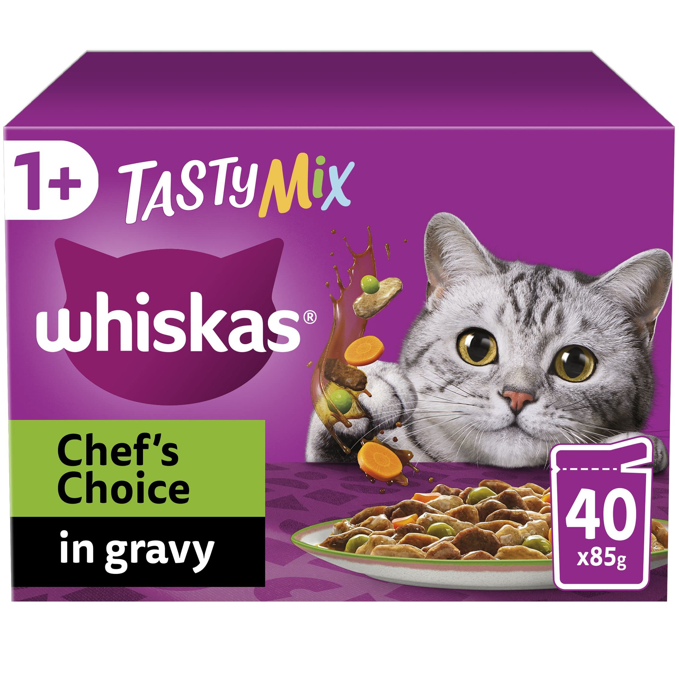 Whiskas 1+ Adult Wet Cat Food Poultry Selection in Jelly 120 x 85g Pouches Megapack, Tender Cuts in Flavoured Gravy, Nutritionally Complete, Easy to Serve, Variety Pack for Adult Cats