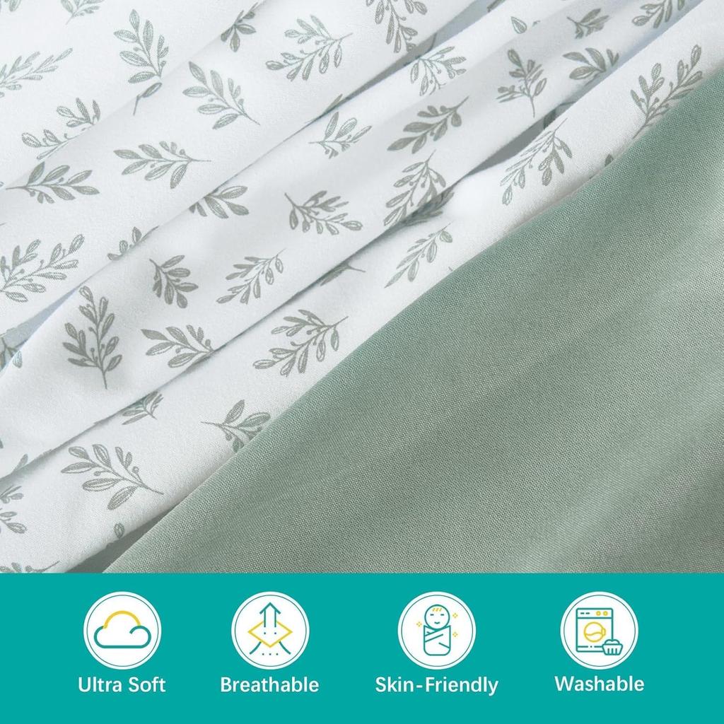 Next to Me Crib Sheets 4 Pack,Ultra Soft Sheets Fitted 83x50cm,Compatible with Chicco Next2Me & Tutti Bambini Cozee Crib Mattress,Green Leaf