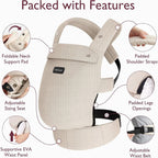 Momcozy Baby Carrier - Ergonomic, Cozy and Lightweight Carrier for 3-24 Months, Effortless to Put On, Ideal for Hands-Free Parenting, Enhanced Lumbar Support, Khaki