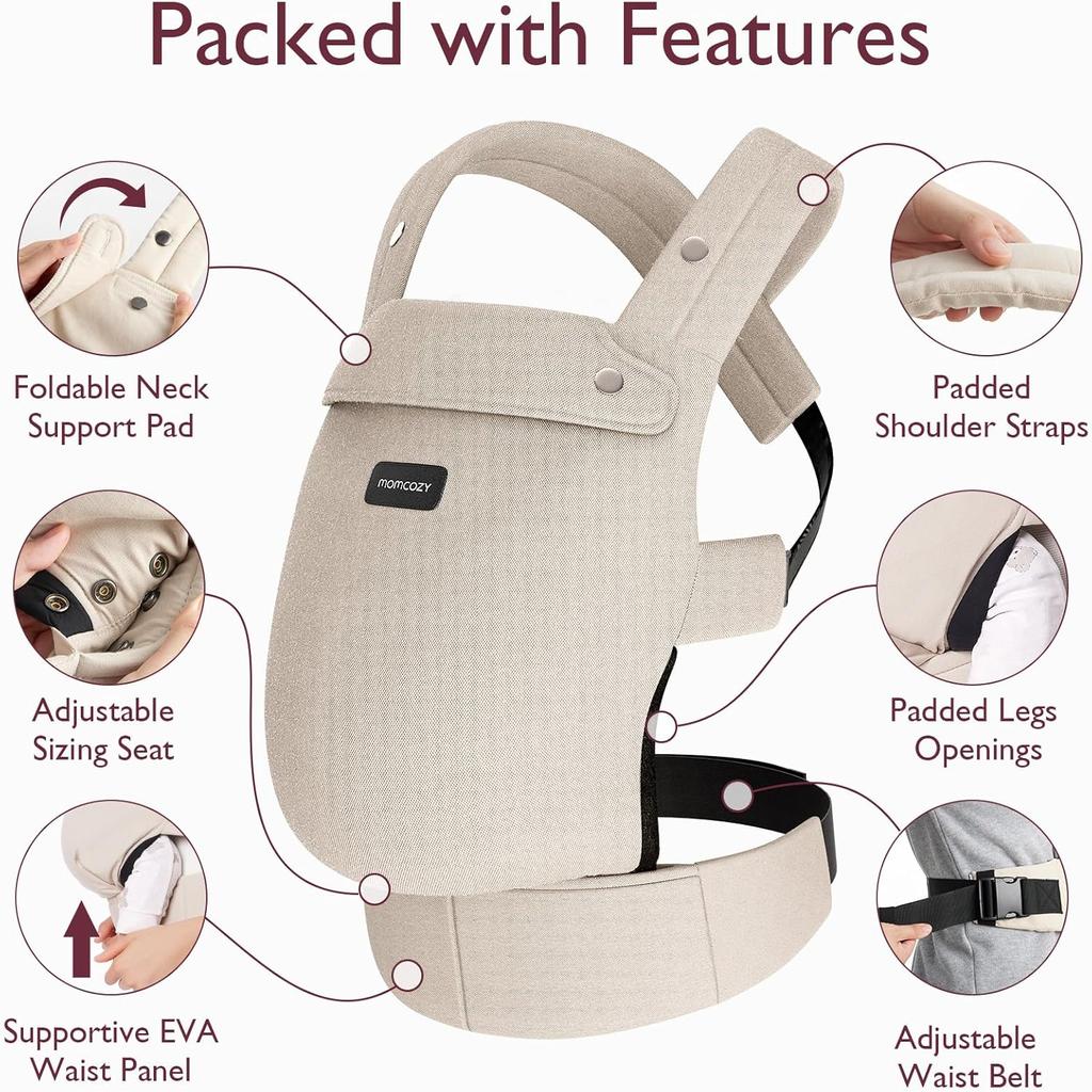 Momcozy Baby Carrier - Ergonomic, Cozy and Lightweight Carrier for 3-24 Months, Effortless to Put On, Ideal for Hands-Free Parenting, Enhanced Lumbar Support, Khaki