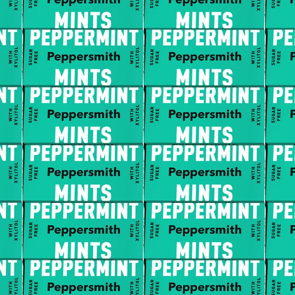 Peppersmith - British Peppermint Mints - 100% Plant Based Xylitol - Breath Freshener - Sugar Free Mints - Benefits Oral Health - Pocket Packs - 12x15g Brand: Peppersmith