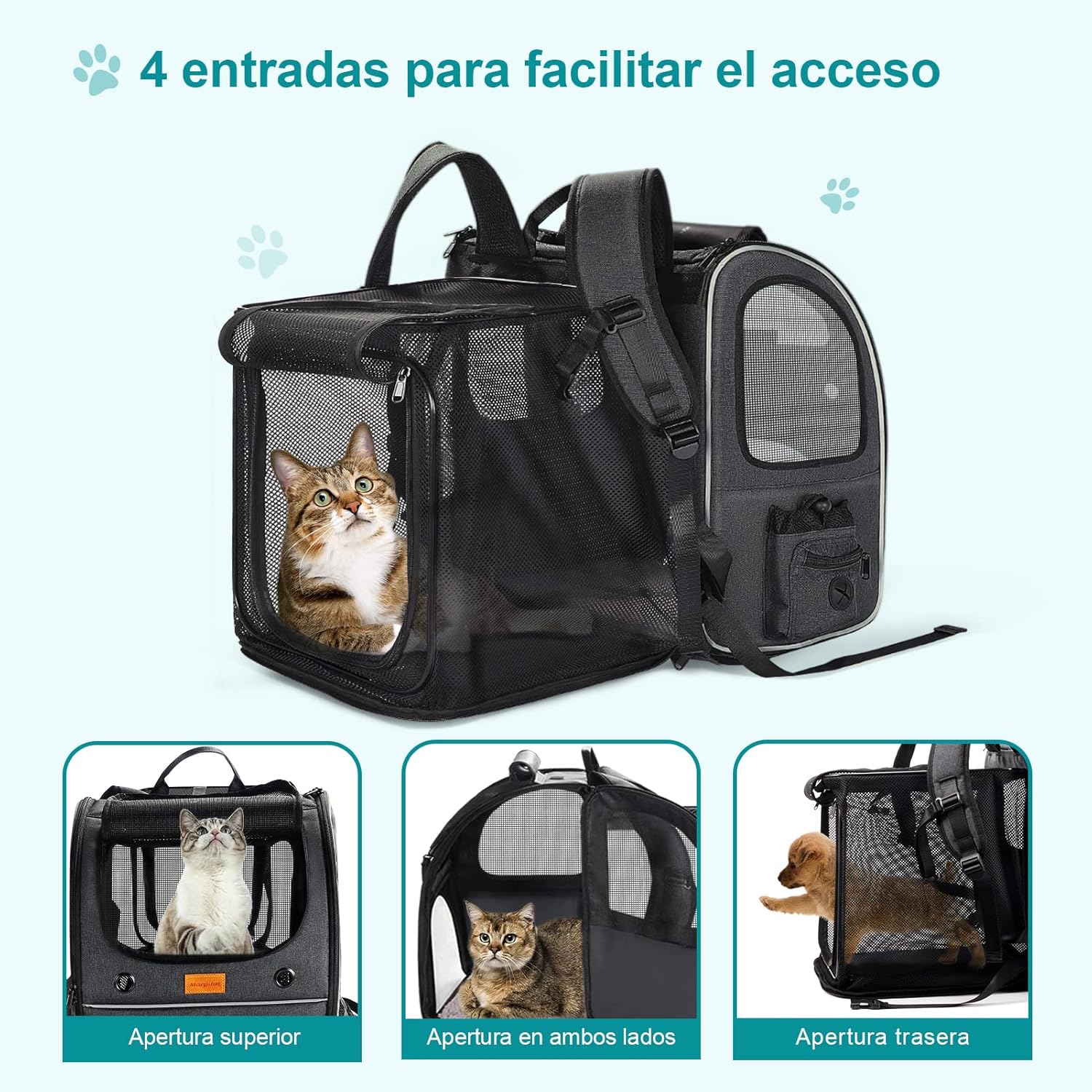 morpilot Pet Carrier Backpack, Morpilot Expandable & Foldable Cat Backpack Inner Safety Leash + Folding Dog Bowl, Waterproof and Durable Dog Backpack for Cats and Small Dogs up to 8 kg