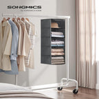 SONGMICS Hanging Organizer, Closet Organizer, Hanging Shelf, Hanging Storage, Foldable and Space-Saving, Metal Hooks and Bamboo Inserts, Linen-Like Texture, Gray RYCH06G