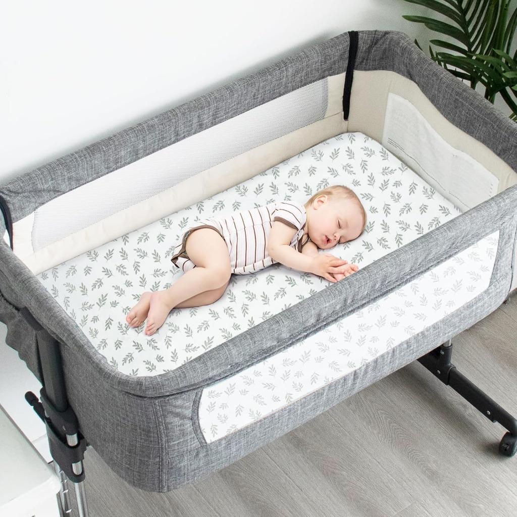 Next to Me Crib Sheets 4 Pack,Ultra Soft Sheets Fitted 83x50cm,Compatible with Chicco Next2Me & Tutti Bambini Cozee Crib Mattress,Green Leaf