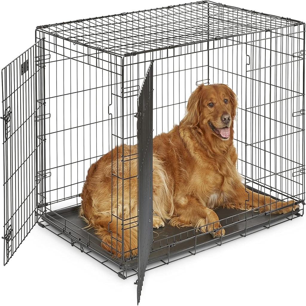 MidWest Homes for Pets Newly Enhanced Double Door iCrate 106.68 cm (42-Inch) Long Dog Crate, Includes Leak-Proof Pan, Floor Protecting Feet, Divider Panel & New Patented Features, Black, Model 1542DDU
