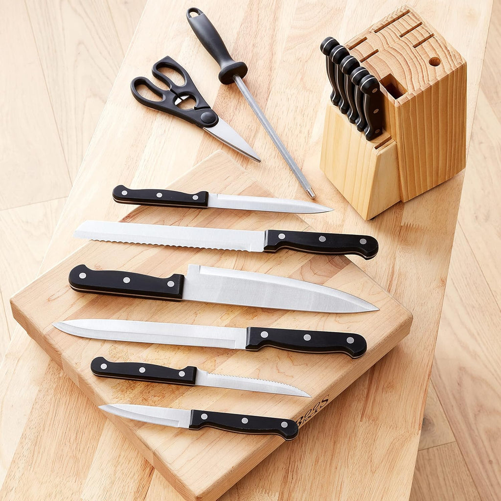 Amazon Basics 14-Piece Knife Set with Block, Black