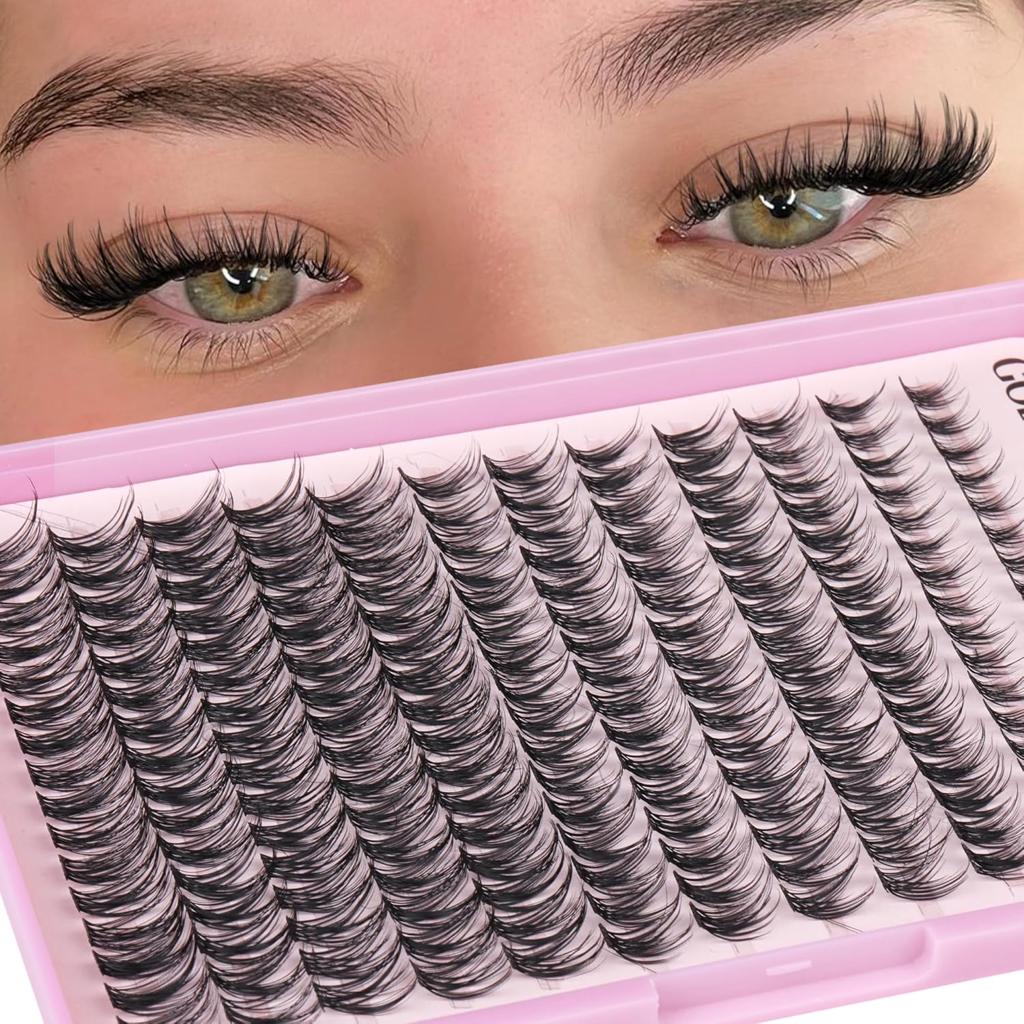 Goddvenus Individual Eyelashes Wispy Lash Clusters Kit D Curl Eyelashes Individual Kit Natural Lash Extension Kit with Russian Cluster Lashes Glue Bond and Seal and Lash Tweezers (D Curl 192pcs)