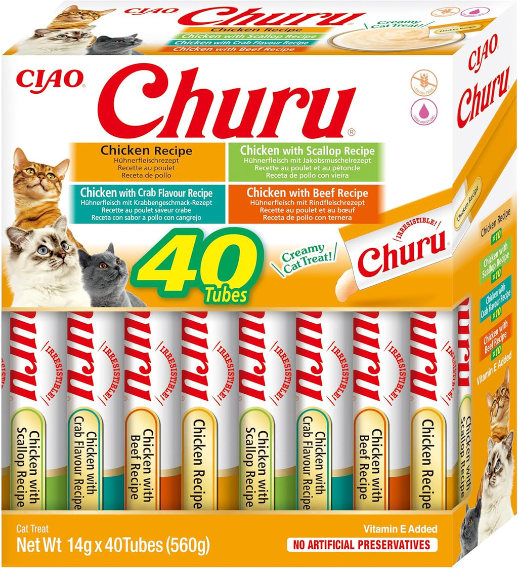 INABA Churu by INABA Cat Treat - Chicken Variety Box - 1 Pack (40 x 14g total) / Soft & Creamy Cat Treat, Delicious & Healthy Snack, Purée Food Topper, Natural, Grain Free
