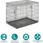 MidWest Homes for Pets Newly Enhanced Double Door iCrate 106.68 cm (42-Inch) Long Dog Crate, Includes Leak-Proof Pan, Floor Protecting Feet, Divider Panel & New Patented Features, Black, Model 1542DDU
