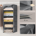 SONGMICS Hanging Organizer, Closet Organizer, Hanging Shelf, Hanging Storage, Foldable and Space-Saving, Metal Hooks and Bamboo Inserts, Linen-Like Texture, Gray RYCH06G