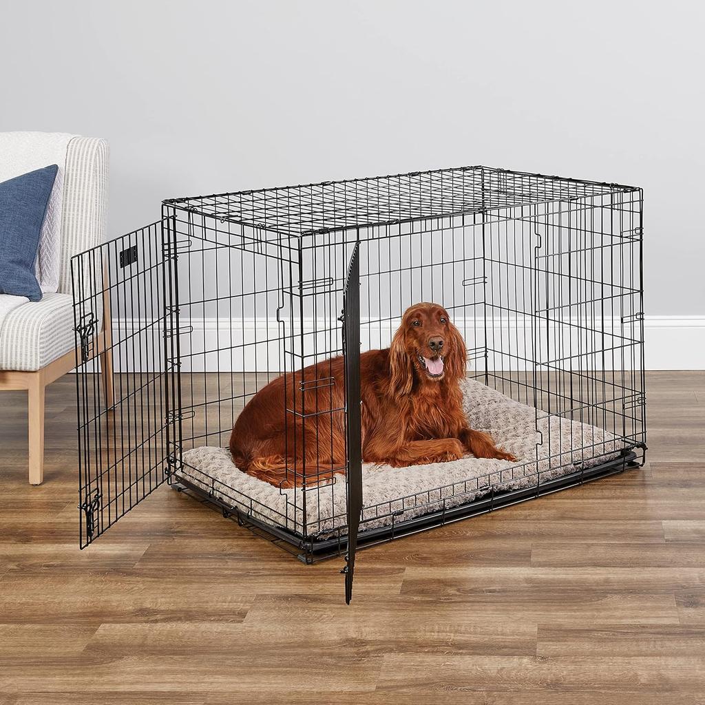MidWest Homes for Pets Newly Enhanced Double Door iCrate 106.68 cm (42-Inch) Long Dog Crate, Includes Leak-Proof Pan, Floor Protecting Feet, Divider Panel & New Patented Features, Black, Model 1542DDU