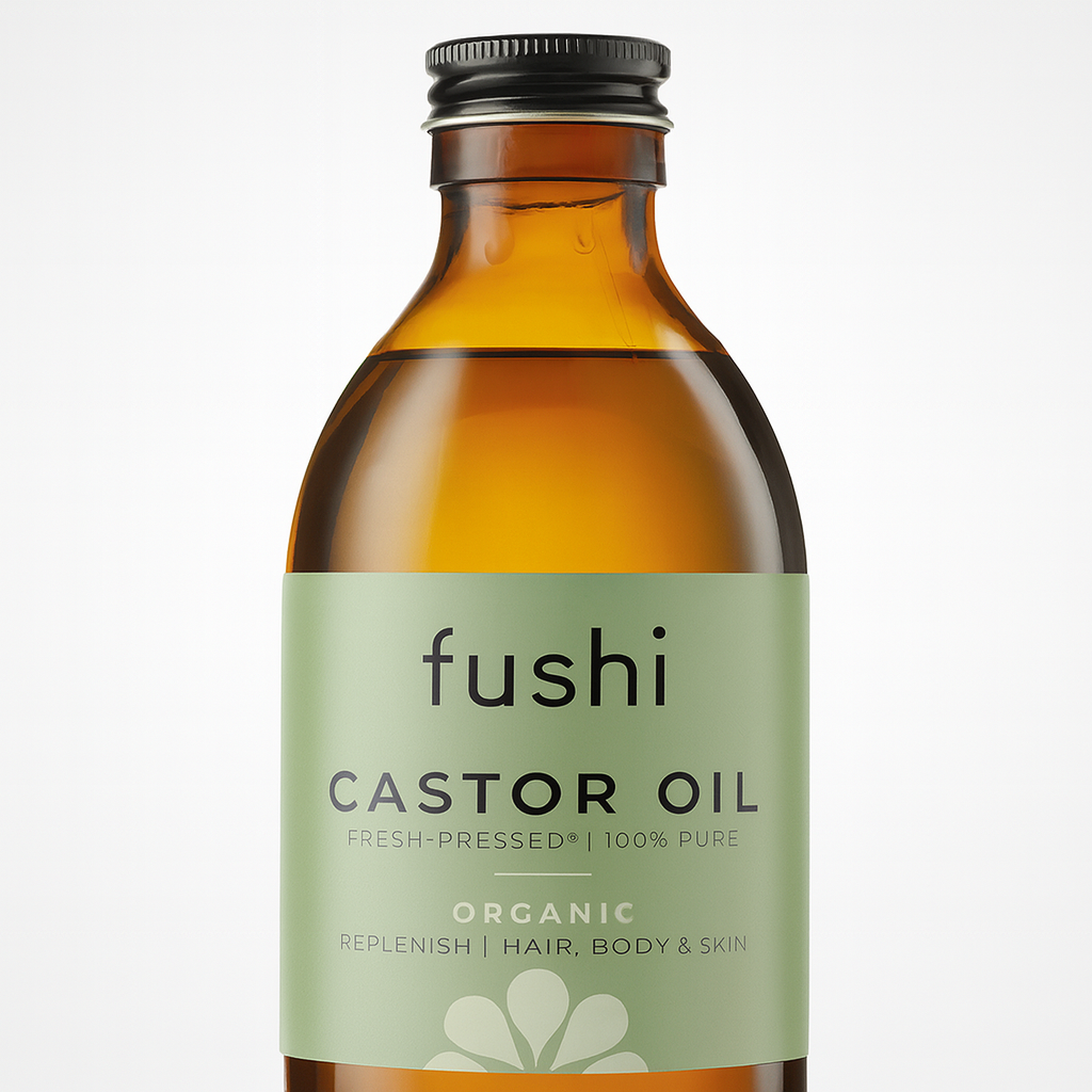 Fushi Organic Castor Oil 250ml 100% Pure Cold and Fresh Pressed for Dry Skin and Hair Growth, Eyelashes and Eyebrows, Hexane Free, Natural Food Grade, Sustainably Derived (Packaging May Vary)