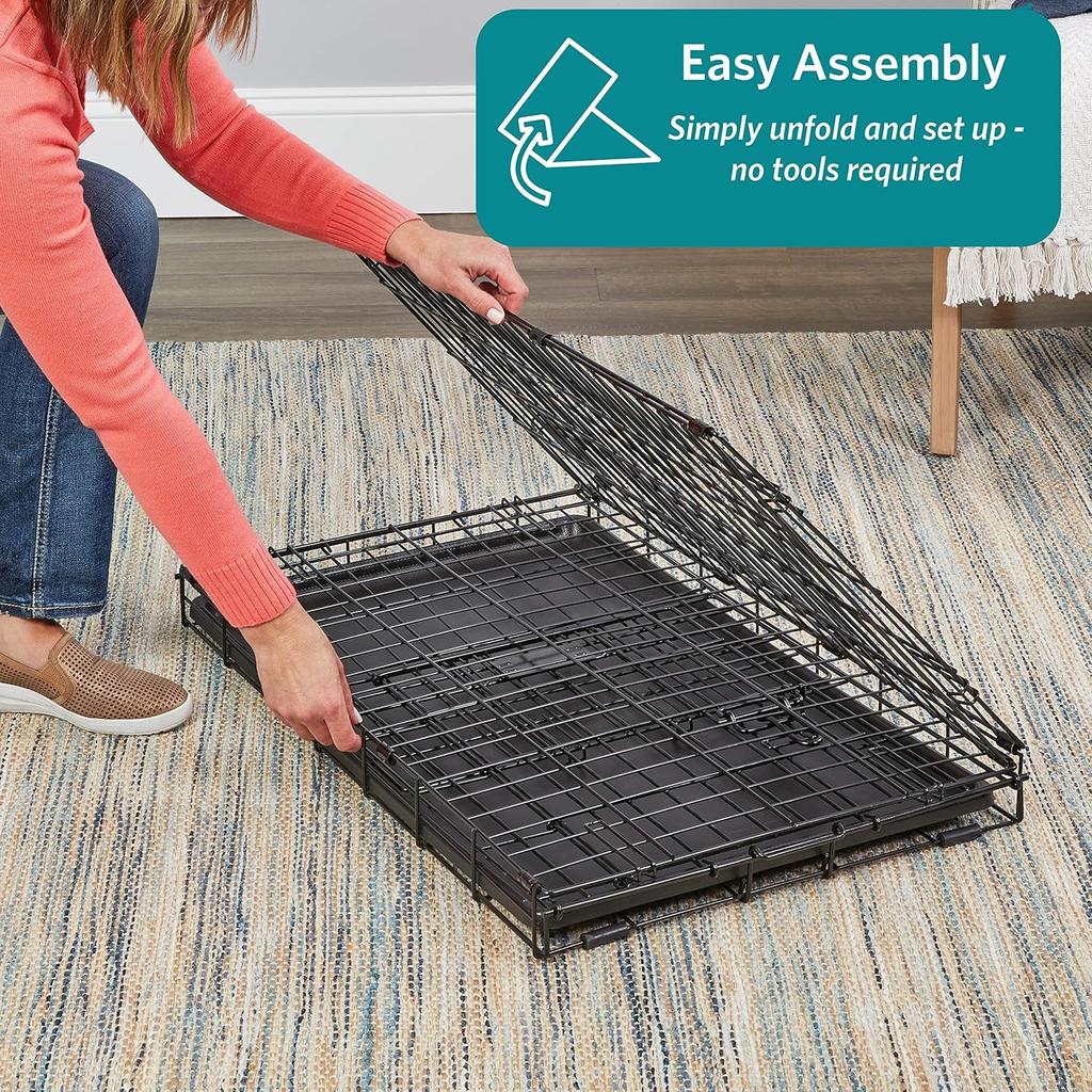 MidWest Homes for Pets Newly Enhanced Double Door iCrate 106.68 cm (42-Inch) Long Dog Crate, Includes Leak-Proof Pan, Floor Protecting Feet, Divider Panel & New Patented Features, Black, Model 1542DDU