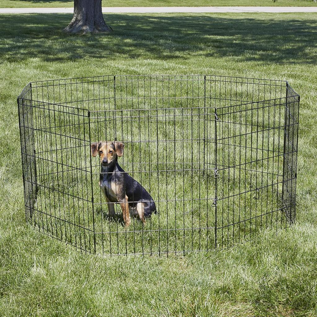 New World Folding Metal Dog Exercise Pen and Pet Playpen with No Door, Includes Grounding Stakes and Provides 1.5 Meters of Play Space, 76 cm Tall, Black E-Coated, B552-30