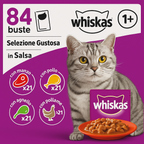 WHISKAS Cat Meal 84 Freshness Sachets of 85 g – Adult Cat Food in Sauce – Classic Meals (4 Varieties)