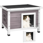 VOUNOT Cat House Outdoor with Kennel Door Privacy Window Cat Wooden Shelter 57x45x43cm, Grey