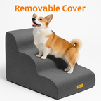 Gimars 30D High-Density Foam & Extra-Wide, Stable 3-Step Dog Stairs, 40cm High Pet Stairs with Washable Cover & Non-Slip Base, Portable Ramp for Small Dogs to Sofa, Bed, Couch, Car