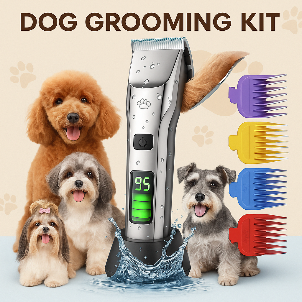 oneisall Dog Clippers for Grooming Thick Hair Professional,Cordless/Low Noise Pet Grooming Kit with Detachable Metal Combs, Rechargeable Heavy-Duty Pet Clippers for Thick/Curly/Fine/Wavy Hair (Sliver)