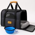 Morpilot Portable Pet Carrier Bag, Top Opening, Removable Mat and Breathable Mesh, Foldable Transport Carrier for Dogs and Cats, with Shoulder Strap and Pet Bowl, Grey