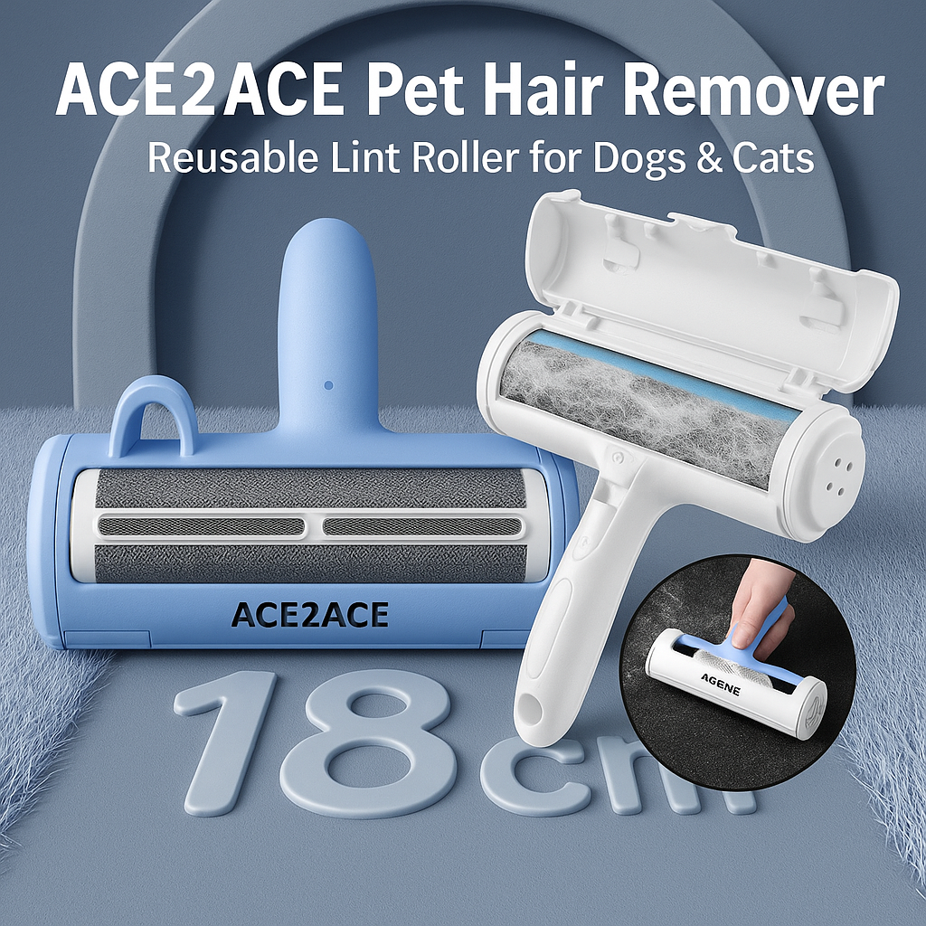 ACE2ACE Pet Hair Remover Roller, Reusable Animal Hair Removal Brush for Dogs and Cats, Easy to Clean Fixed Areas Pet Fur from Carpet, Furniture, Rugs, Stairs, Bedding and Sofa