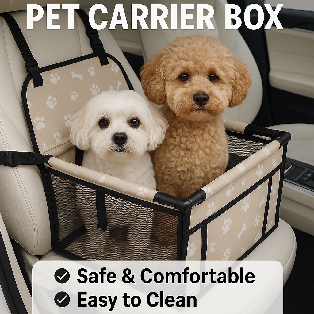GoBuyer Waterproof Pet Dog Car Seat Booster Carrier Box and Basket with Seat Belt Harness Restraint for Puppy Cat Travel (Black, Standard 40x40cm)