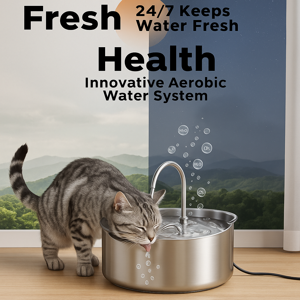 Cat Water Fountain: Stainless Steel Pet Water Fountains Indoor Metal Automatic Cat/Dog Waterer Bowls Faucet Bottle Watering Pets 24/7 Running Water Dispenser for Drinking