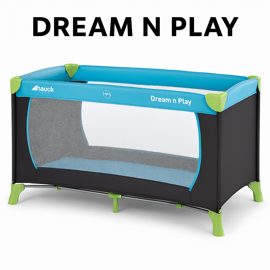 Travel Cot 120 x 60 cm from Birth to 15 kg, 3-Part Travel Bed with Folding Mattress and Carry Bag, Tilt-Resistant, Waterblue