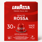 Lavazza, Qualità Rossa, 30 Aluminium Capsules Compatible with Nespresso Original Machines, with Chocolate and Dried Fruit Notes, Arabica and Robusta, Intensity 10/13, Medium Roasting
