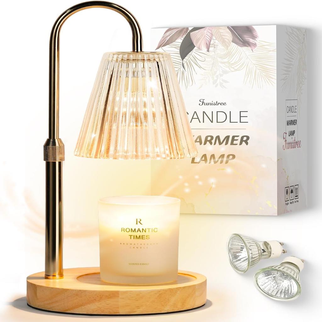 Funistree Candle Warmer Lamp with Dimmer & Timer – Gift for Women, Mum, Teacher – Thank You Birthday Presents – Pamper Graduation Gifts for Her - Candle Melter Heater with 2 Bulbs [Energy Class F]