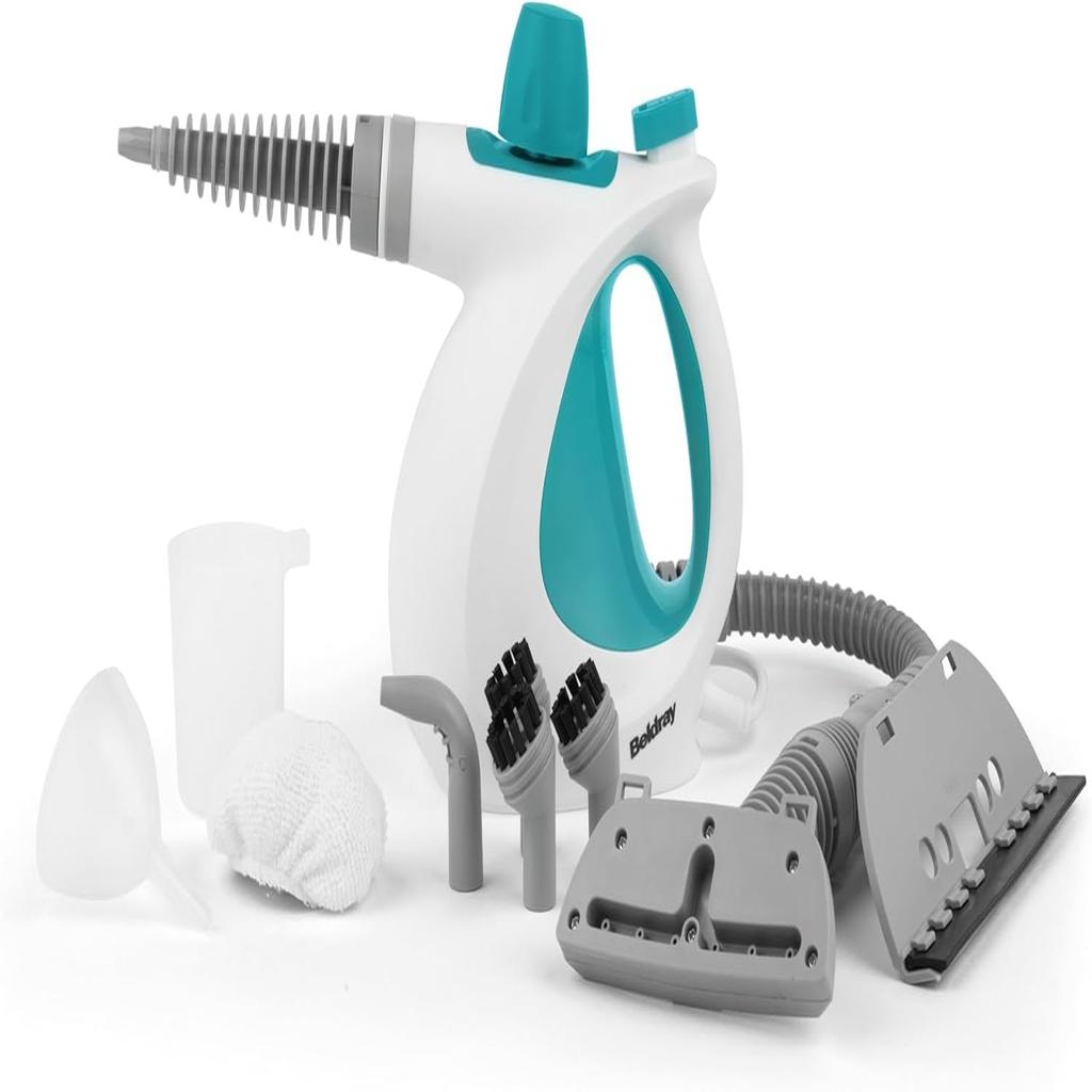 eldray BEL0701TQN 10-in-1 Handheld Steam Cleaner - Clean, Sanitise & Refresh Surfaces, Tiles, Mirrors & Windows, Chemical Free Cleaning, Includes Nozzles, Brushes, Upholstery Head & Squeegee, 1000W