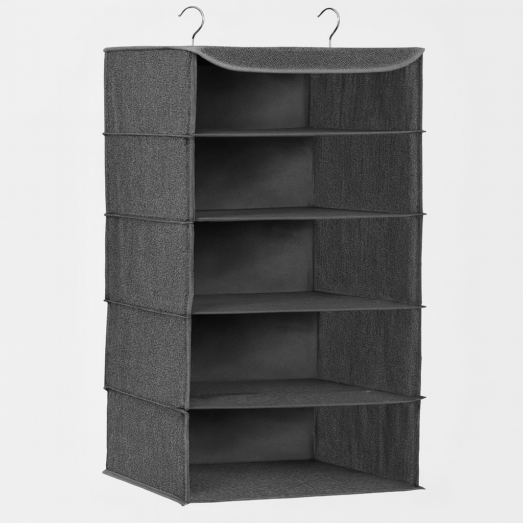 SONGMICS Hanging Organizer, Closet Organizer, Hanging Shelf, Hanging Storage, Foldable and Space-Saving, Metal Hooks and Bamboo Inserts, Linen-Like Texture, Gray RYCH06G