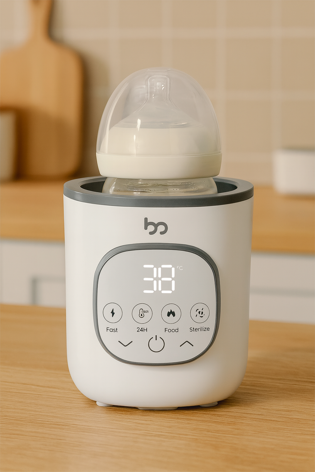 Baby Bottle Warmer, Warms Baby Feeds to Body Temperature in Minutes, Easy to Use, with Timer, Accurate Temp Control, Automatic Shut-Off, Warmer for All Bottles, Gray Cover