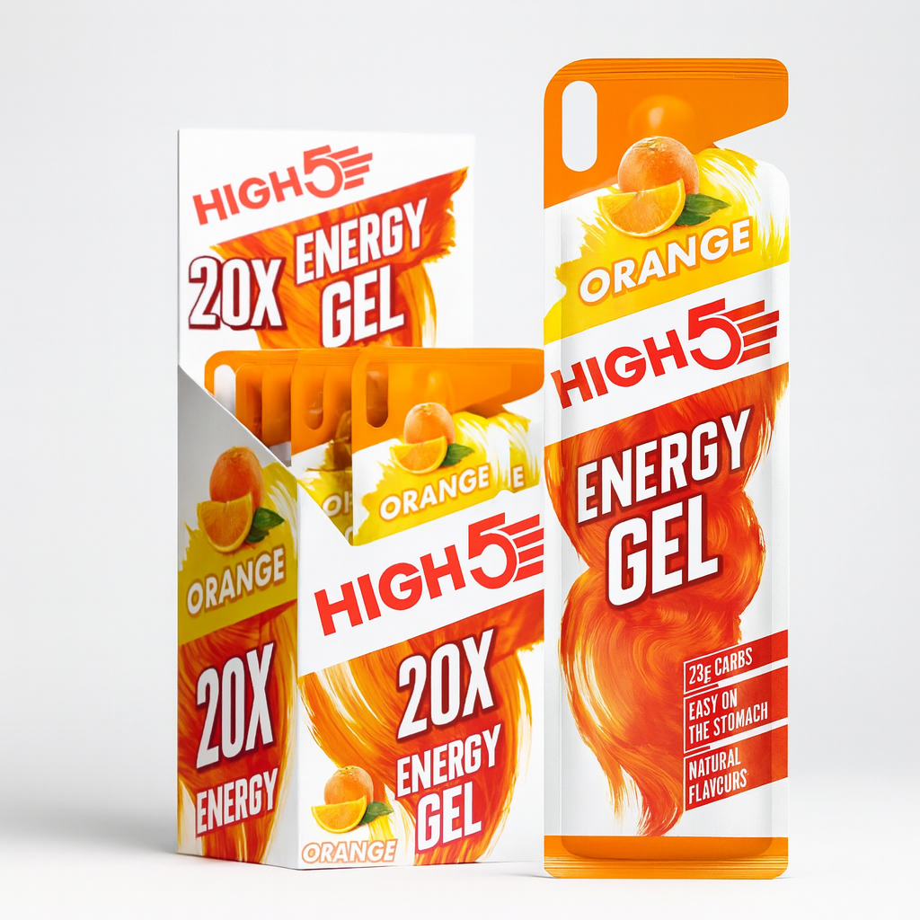 HIGH5 Running Gels Energy - Running Essentials for Quick Release Energy - Natural Fruit Juice & Caffeine-Free - Ideal as Running Equipment, Cycling Supplements, Marathon Training (Orange, 20 x 40g)
