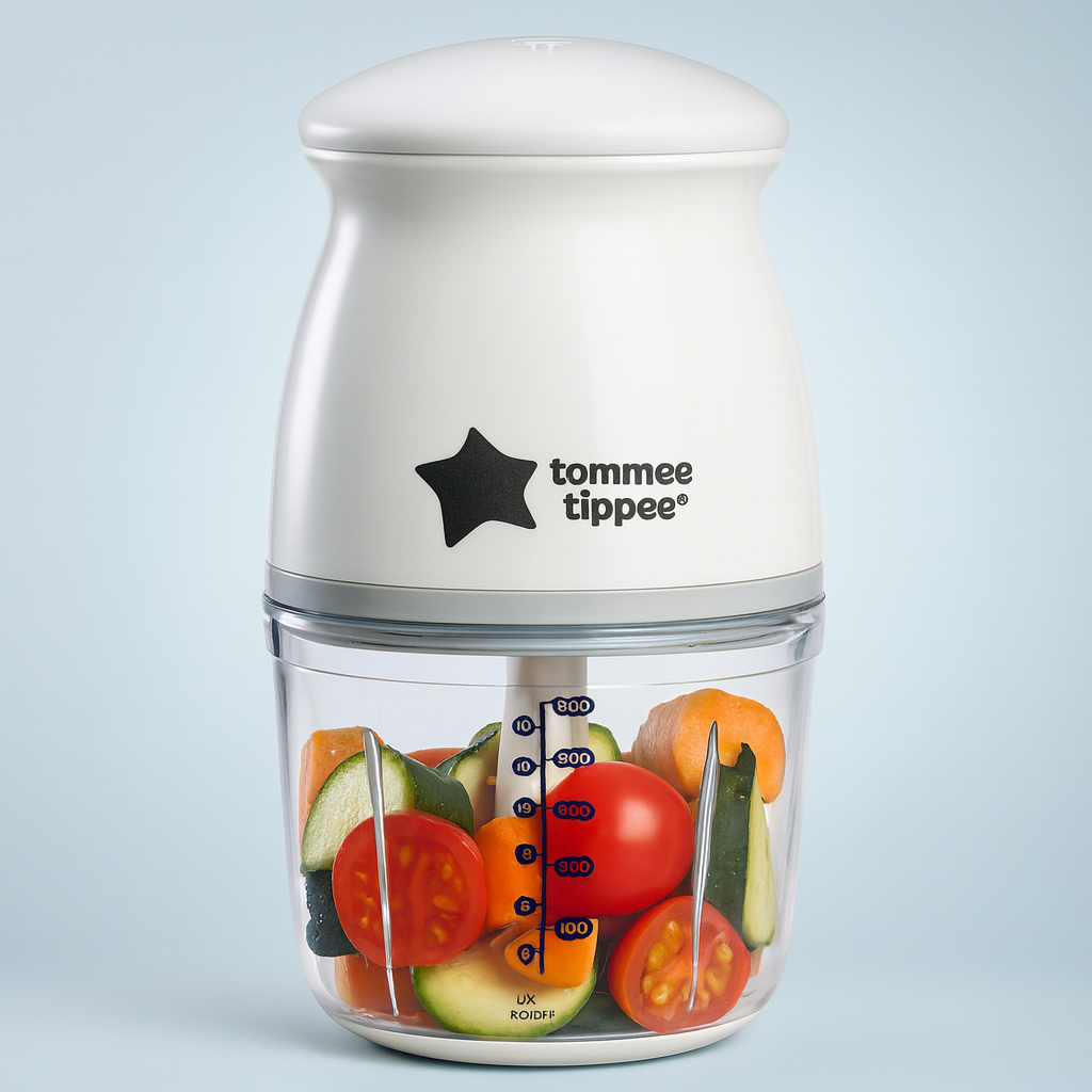 Tommee Tippee Quick-Chop, 500ml Capacity, Mini Electric Baby Food Blender and Chopper for all Stages of Weaning, Durable Glass Bowl and Stainless Steel Blades, 200W Motor